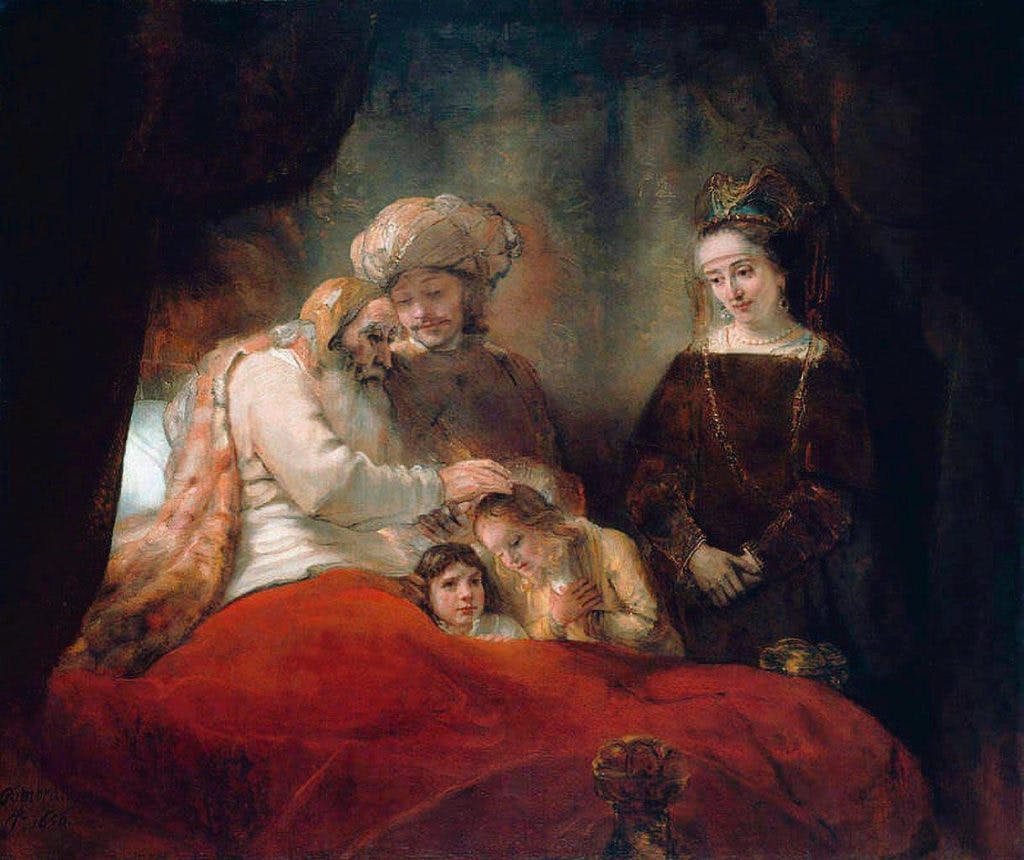 Jacó abençoando os filhos de José – Rembrandt (1656). Gemäldegalerie Alte Meister, Dresden, Alemanha.