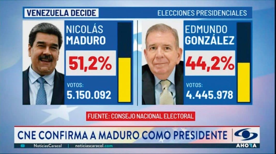 A televisão estatal noticia a “vitória” de Maduro, ratificada pelo CNE dias depois