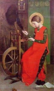 Santa Isabel menina fiando para os pobres – Marianne Stokes, 1895. Coleção privada.