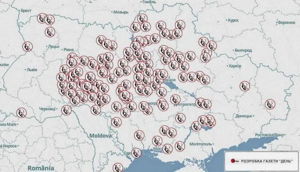 Mapa das estátuas de Lenine derubadas na Ucrânia