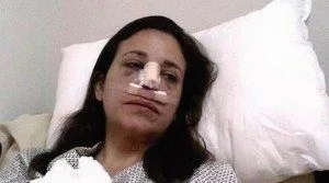 A deputada Maria Corina após ter sido agredida a socos e pontapés por seguidores de Maduro no Congresso venezuelano
