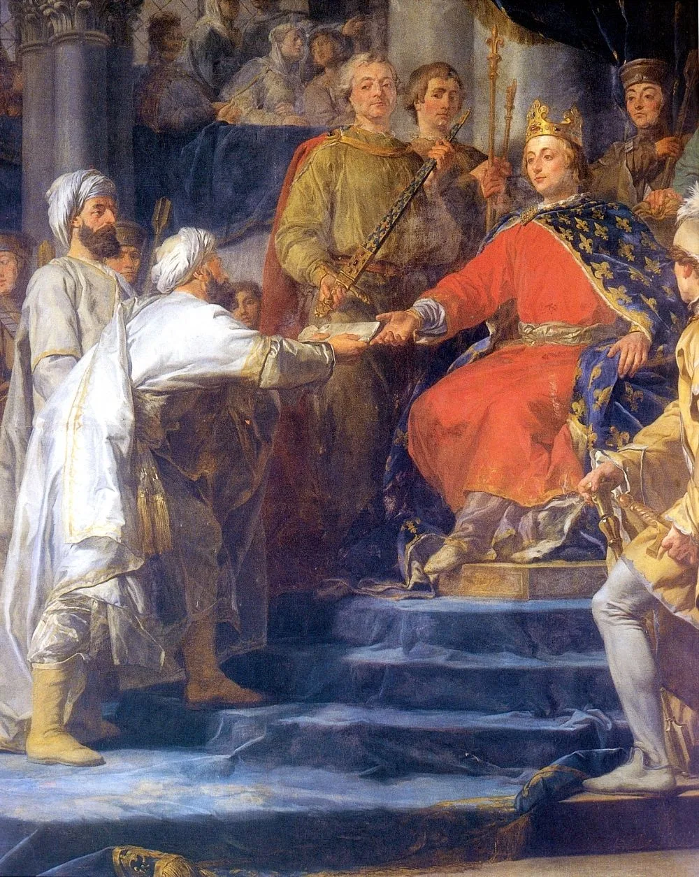 São Luís recebe os enviados do chefe da “seita dos Assassinos”. Nicolas-Guy Brenet (1728 – 1792). Capela da École Militaire. Paris.