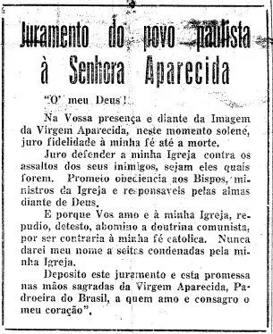 Juramento do povo paulista à Senhora Aparecida - contra o comunismo