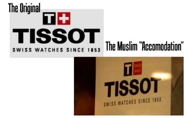 Marca suiça Tissot com e sem a cruz no logotipo