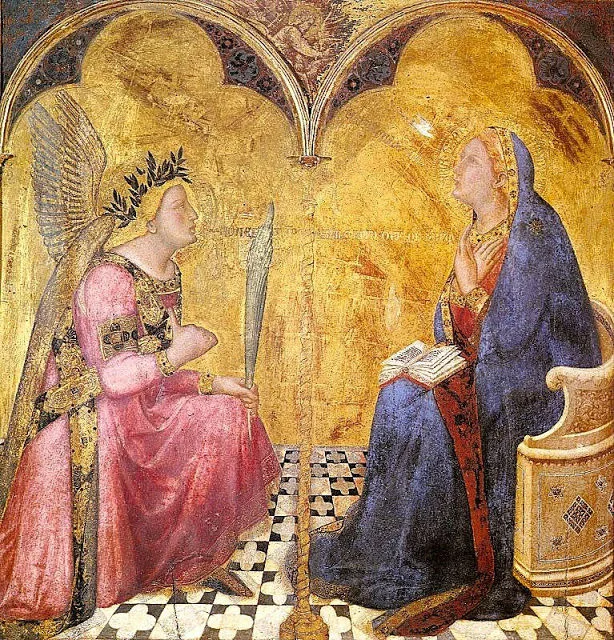 A Anunciação "e o Anjo anunciou a Maria". Ambrogio Lorenzetti (c. 1290 – 1348), Pinacoteca Nazionale de Siena, Itália.