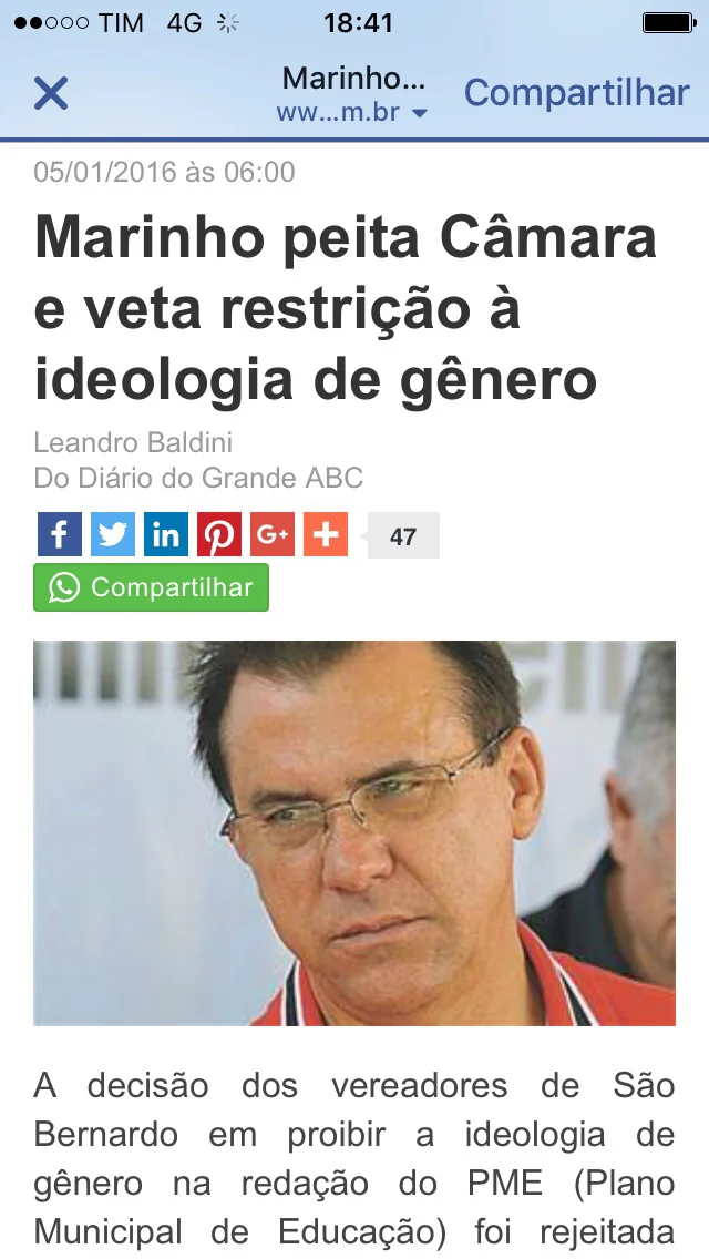 Marinho veta restrição à ideologia de gênero