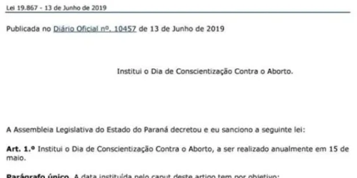 Paraná institui 15 de maio “Dia de conscientização contra o aborto”