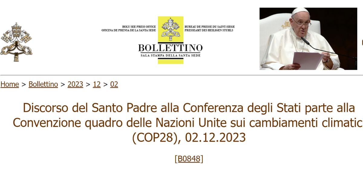 No momento, você está visualizando A COP28, discurso do Papa Francisco vs. ensinamentos de Pio XII
