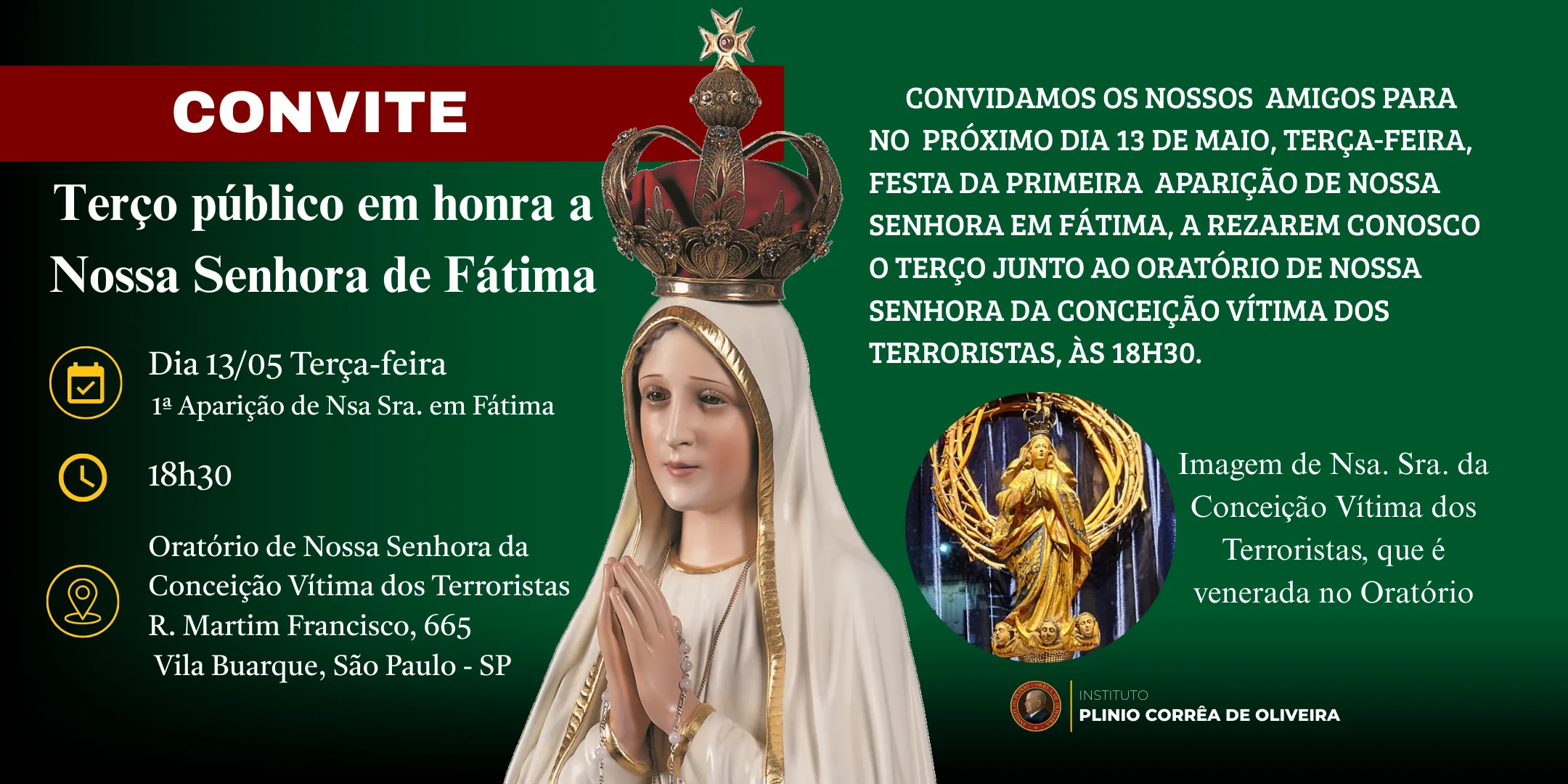 No momento, você está visualizando Terço público em honra a Nsa. Sra. de Fátima – 13/05/2025 – São Paulo – SP