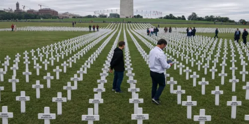 A guerra contra o comunismo ainda prossegue enquanto 3.000 cruzes brancas são fincadas no National Mall, em Washington, D.C.